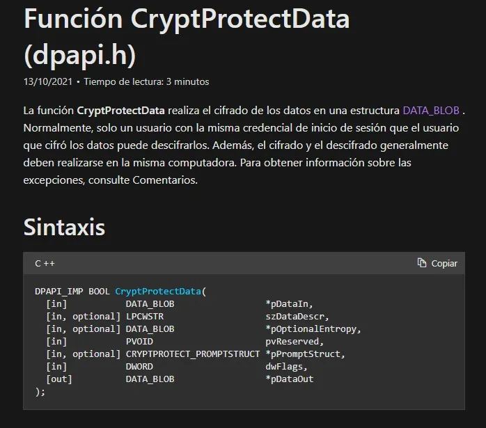 funcion cryptprotectdata