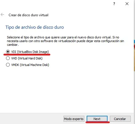 Crear disco duro virtual