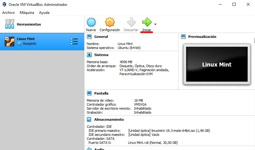 instalar Linux Mint en la maquina virtual.