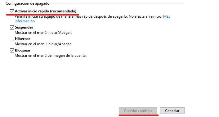 activar inicio rapido en windows