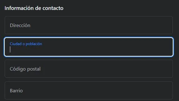 Formulario de Facebook para que un usuario inserte su dirección.