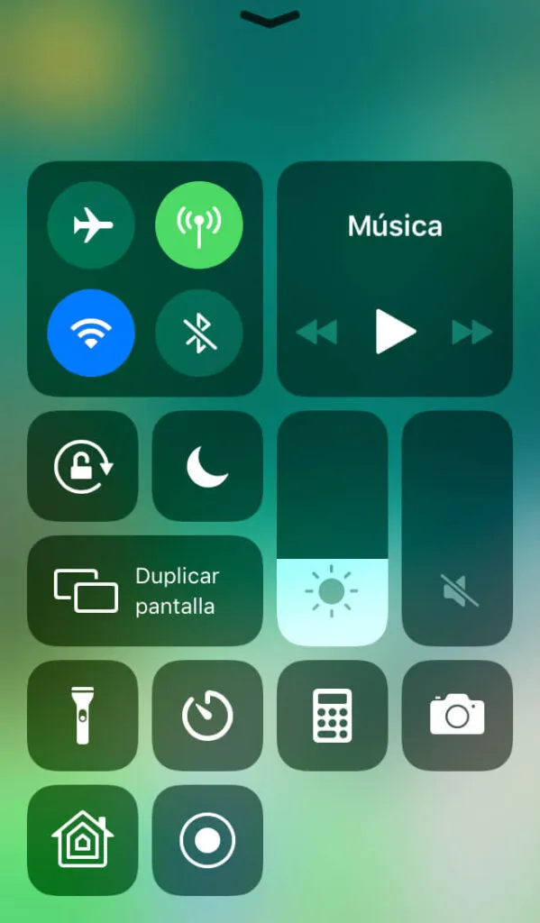 Menú que aparece al deslizar tu dedo de abajo hacia arriba en un iPhone, el cual muestra el icono de un círculo blanco dentro de otro círculo.