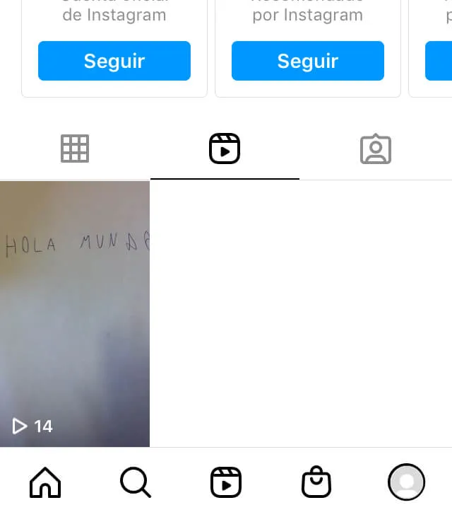 Lista de reels de un usuario en la app de Instagram.