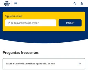 Sitio web de Correos mostrando una casilla en donde puedes insertar tu número de seguimiento para rastrear tu envío.
