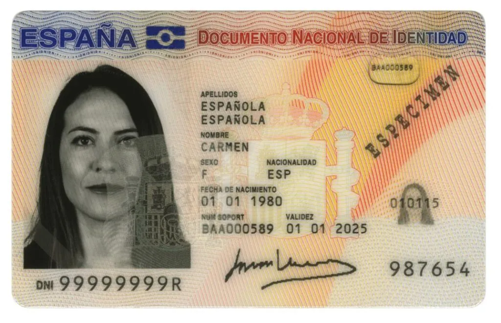 Parte frontal de un DNI genérico.