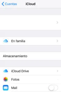 Menú del correo de iCloud de un usuario, el cual muestra que la opción “Mail” está desactivada.
