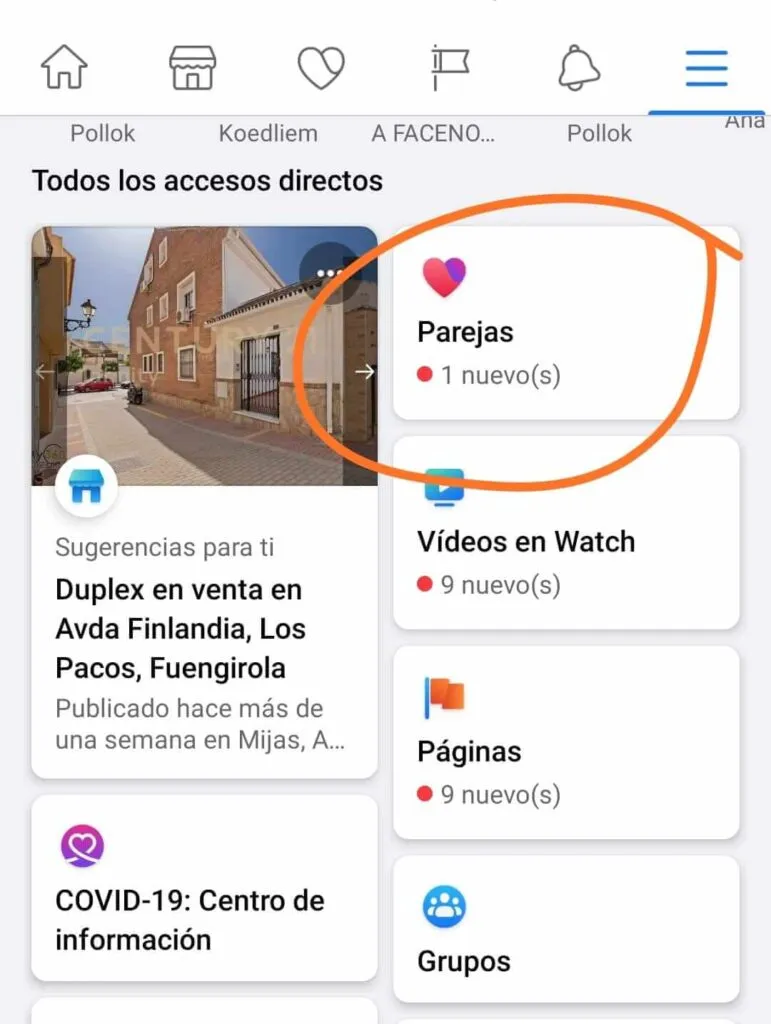 Opcion parejas de Facebook