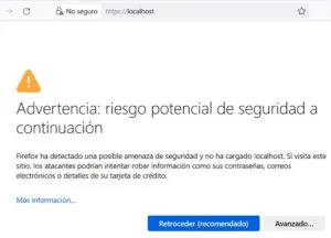 Navegador web mostrando un mensaje de advertencia diciendo que el sitio al que está intentando entrar el usuario tiene problemas de seguridad.
