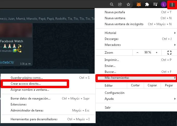crear acceso directo de whatsapp web en el escritorio