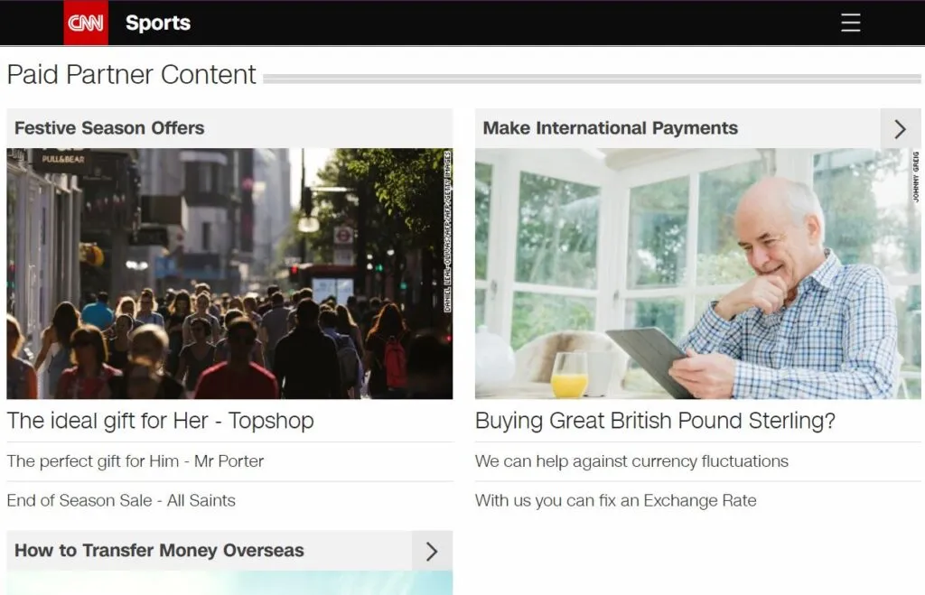 Página web de CNN mostrando dos anuncios.