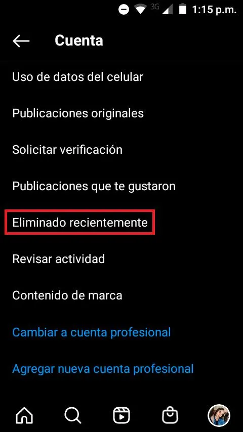 Papelera de reciclaje de Instagram