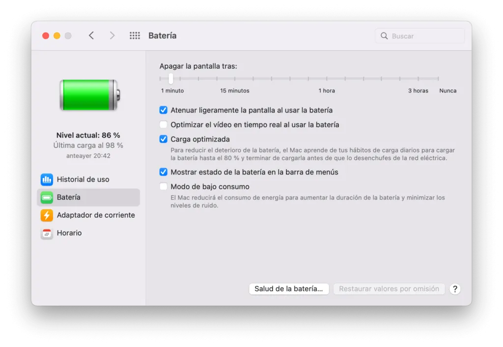 carga optimizada bateria macbook pro