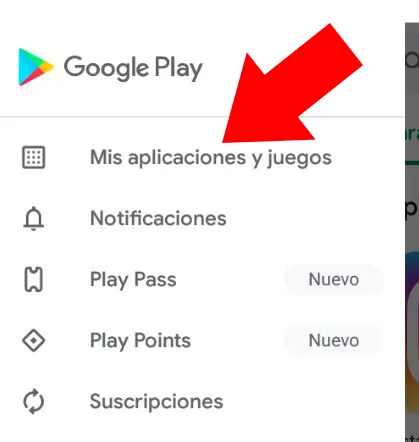 Opción “Mis aplicaciones y juegos” del menú de hamburguesa de la tienda de Google Play.