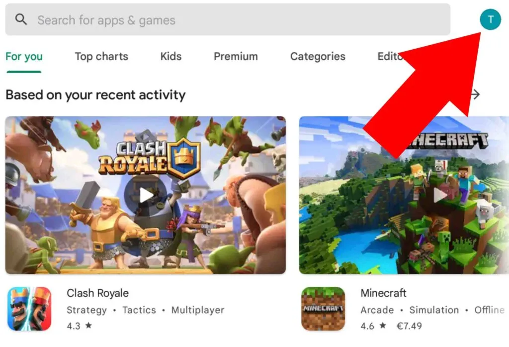 Google Play Store mostrando la foto de perfil de un usuario.