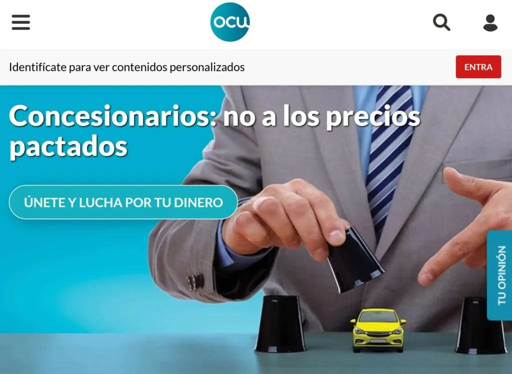 Página de inicio del sitio web de la OCU.