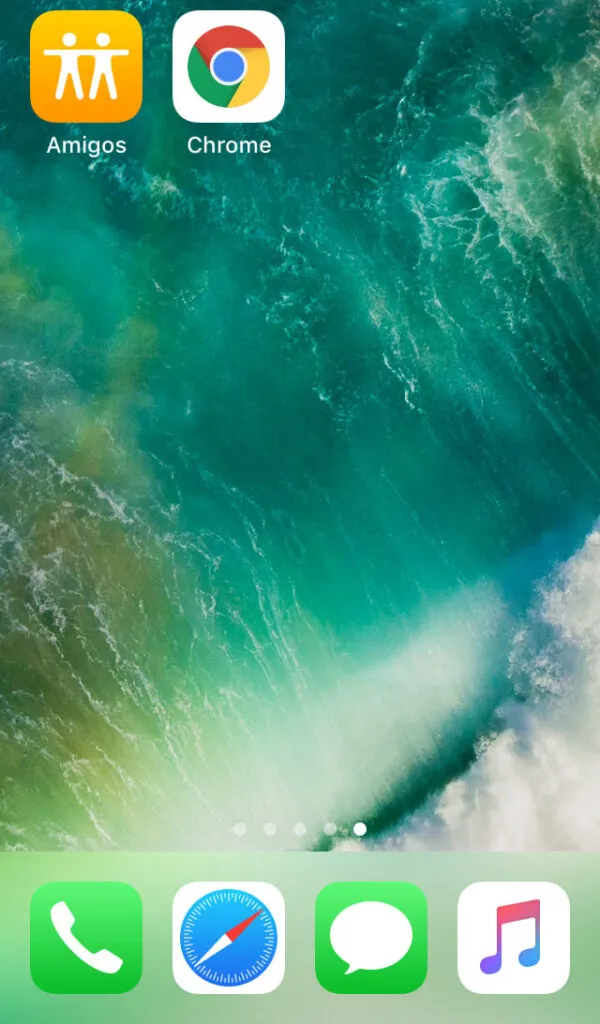 Página de la pantalla de inicio de un iPhone en donde solo hay dos apps: la app de Amigos y la de Google Chrome.