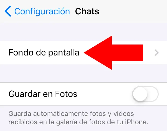 Menú de “Chats” de WhatsApp mostrando la opción “Fondo de pantalla”.
