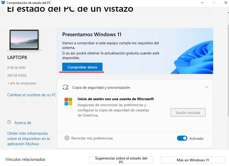 Ejecutar PC Health Check en tu ordenador