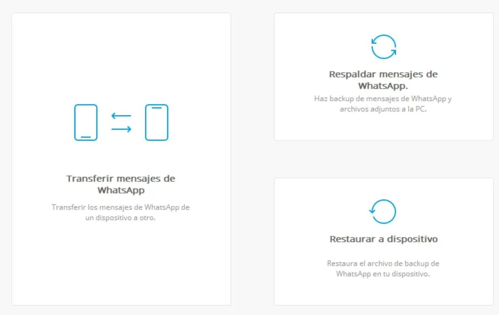 Módulo de transferencia de chats de WhatsApp de Dr.Fone.
