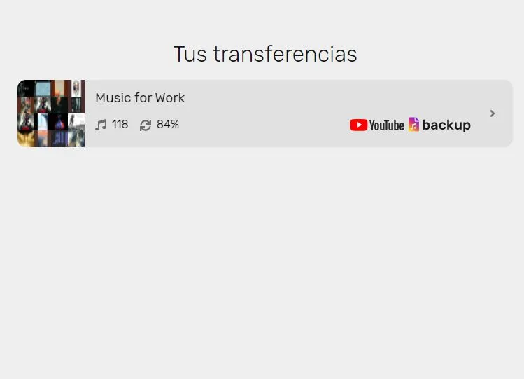 App de FreeYourMusic, en donde se observa la lista de listas de reproducción transferidas. 