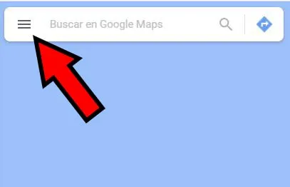 Menú de hamburguesa del buscador del sitio web de Google Maps.