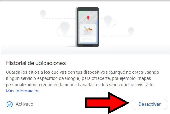 Botón “Desactivar” del apartado “Historial de ubicaciones”.