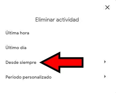 Apartado “Desde siempre” de “Google Mi Actividad”.