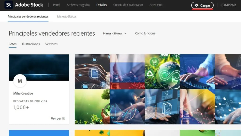 interfaz de adobe stock