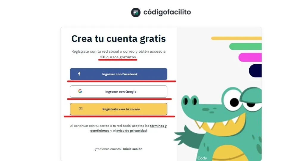 Cuenta gratis en código facilito