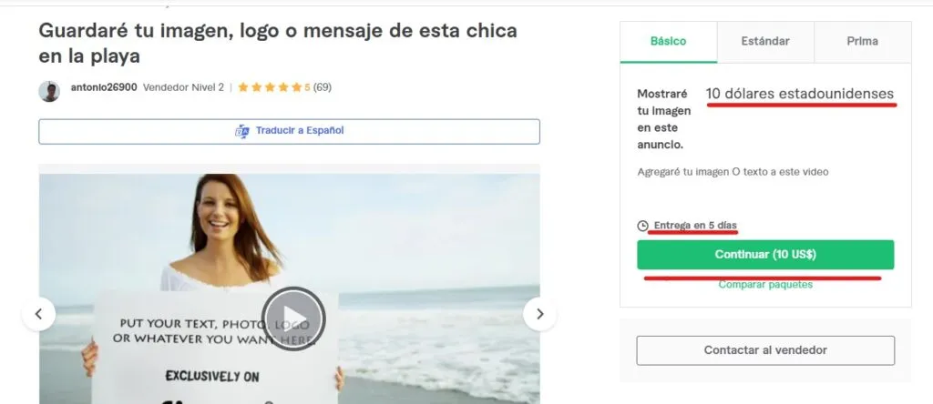 Ejemplos de proyectos en Fiverr
