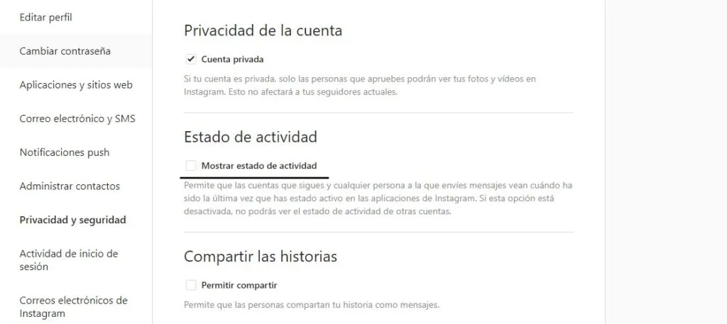 Mostrar estado de actividad