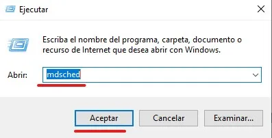 Ejecutar mdsched en WIndows