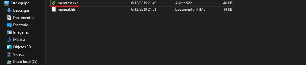 Ejecutar el archivo “memtest.exe”.