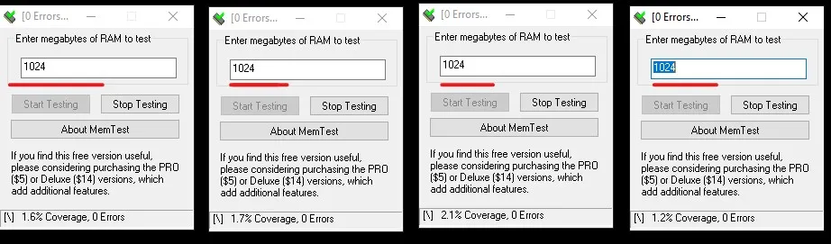 Pantallas de Memtest