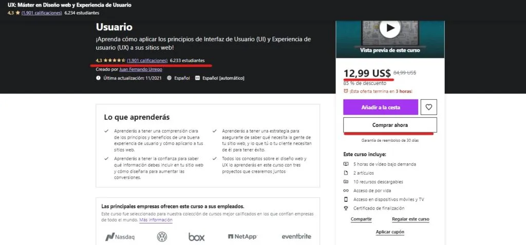 Comprar curso de Udemy