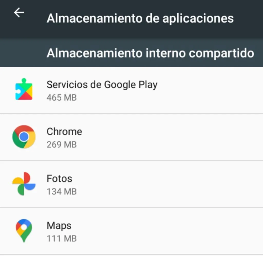 Lista de aplicaciones.