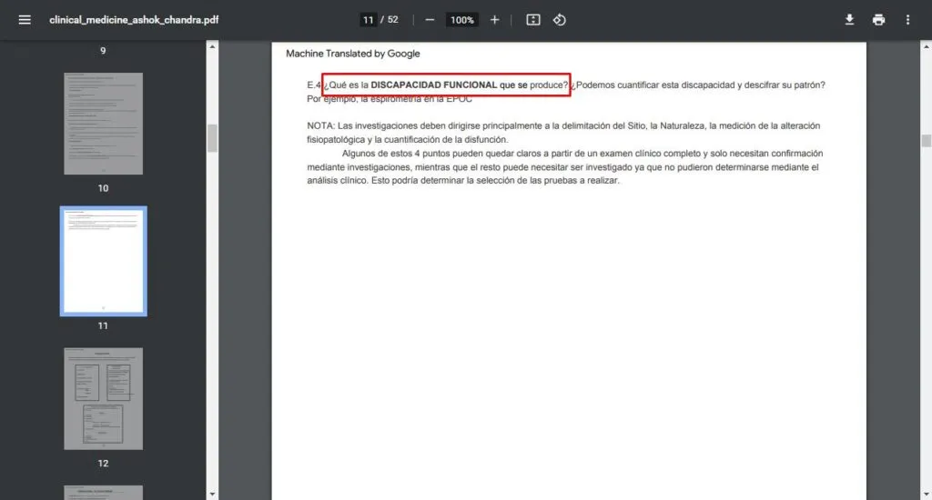 Ejemplo de una frase mal traducida