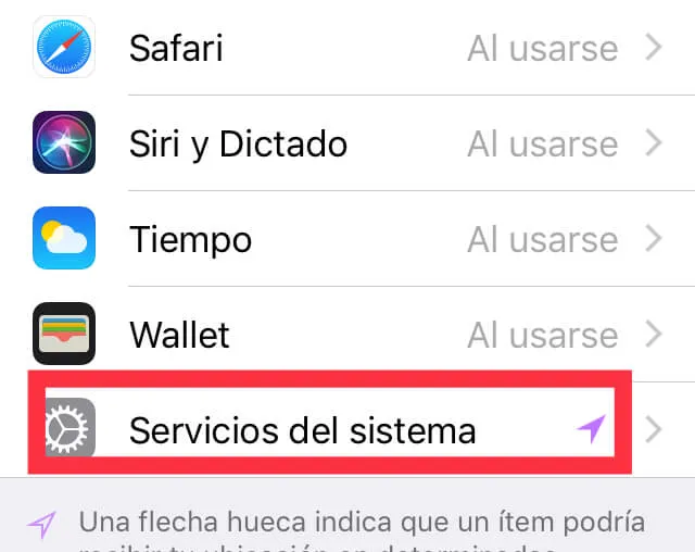 Apartado “Servicios del sistema” del menú del apartado “Localización”.