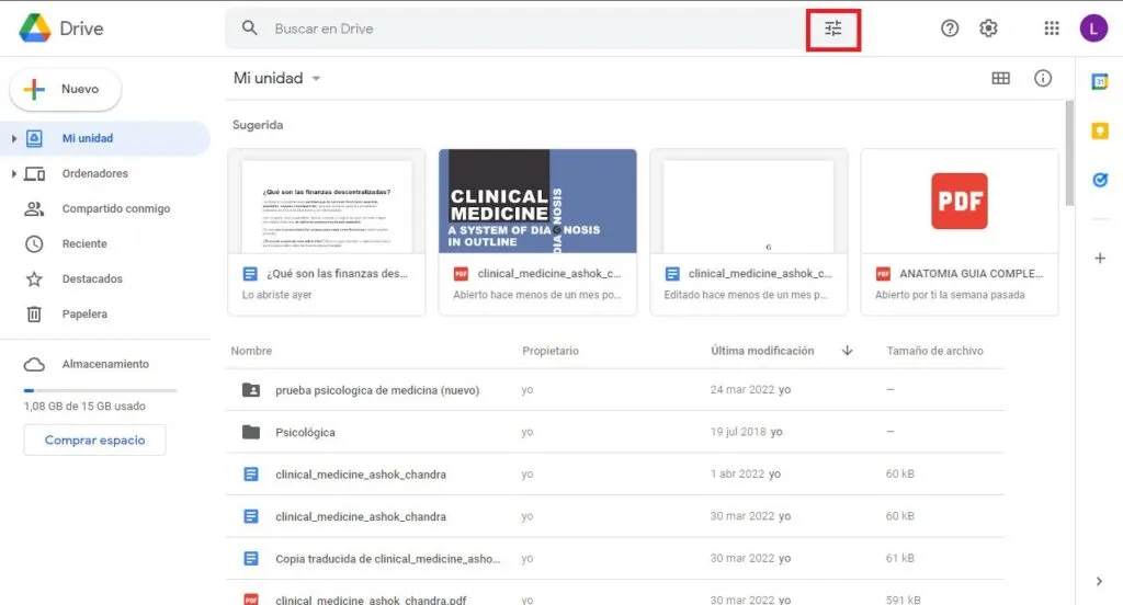 Página principal de Google Drive