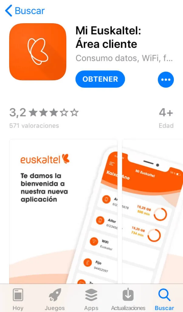 App de Euskaltel para iOS.