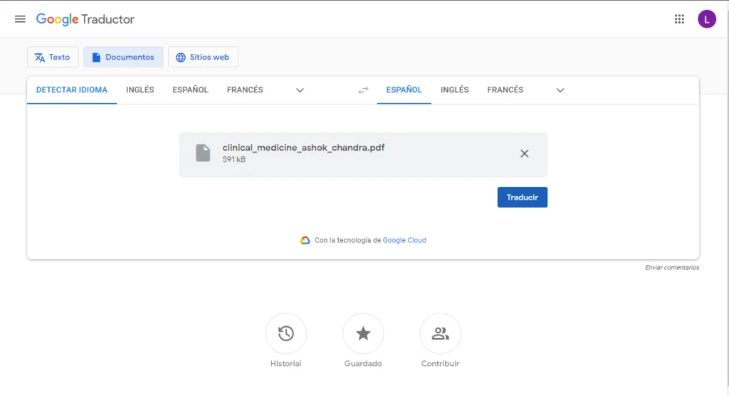 Traducir un PDF con el traductor de Google