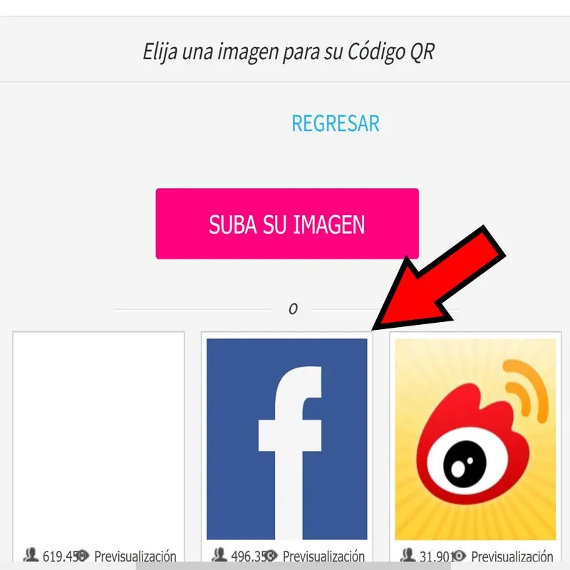 Lista de imágenes para seleccionar para un QR de Visualead.