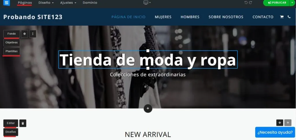 Plantillas por defecto en site123