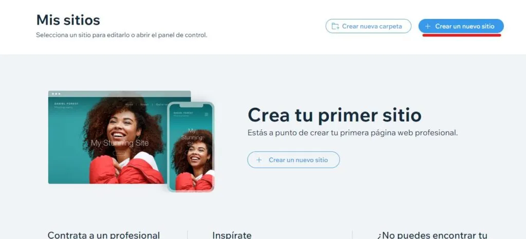crear nuevo sitio en wix