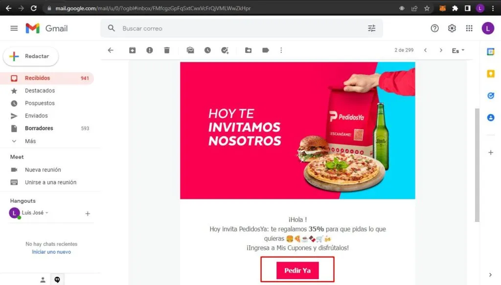Ejemplo de un enlace malicioso