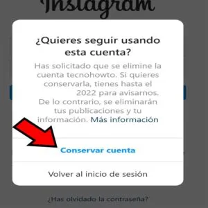 Opción “Conservar cuenta”.