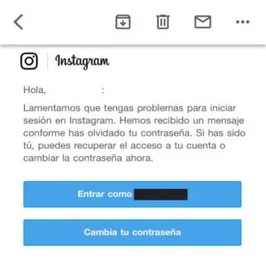 Email de Instagram en la app de Gmail para iPhone.