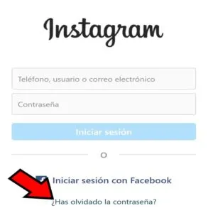 Opción “¿Has olvidado la contraseña?” de Instagram.