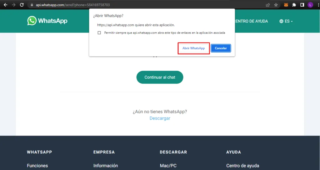 Escribirle a alguien en Whatsapp sin agregarlo