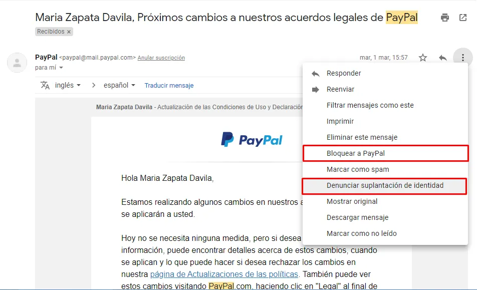 Cómo denunciar un correo electrónico sospechoso en Gmail